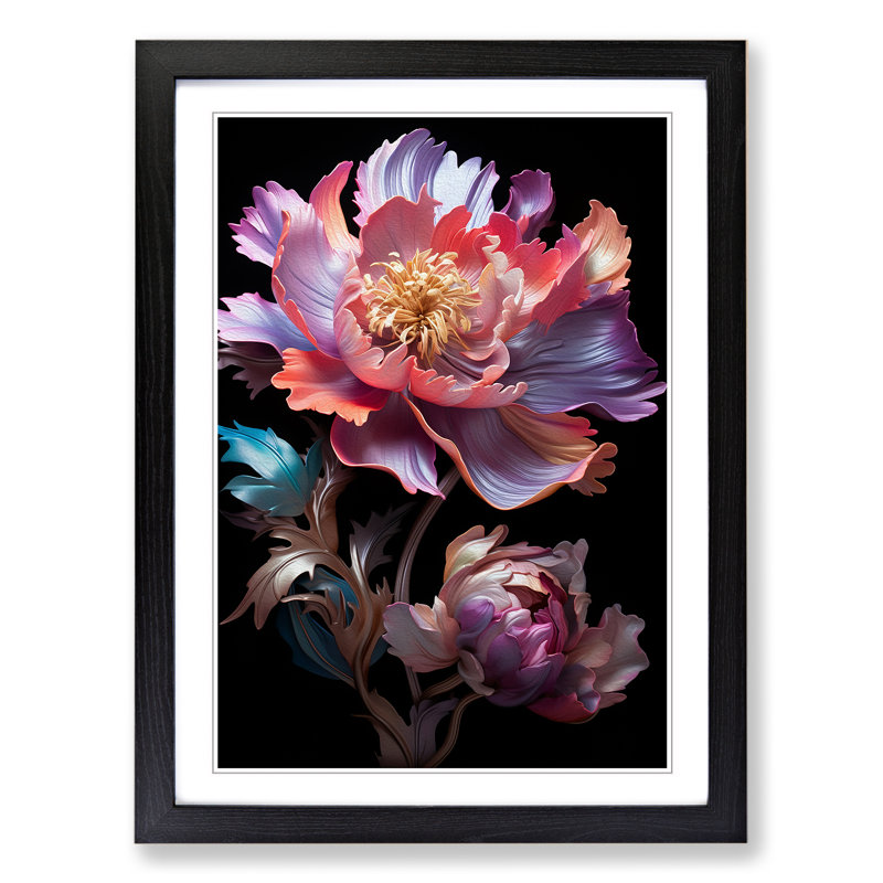 Peony Flower Neo-Plasticism No.3 - Framed Print, Black Framed, 64cm H x 46cm W x 2cm D