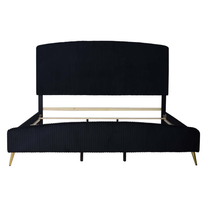 Ochlocknee Upholstered Standard Bed, Queen, Black (Gold legs)