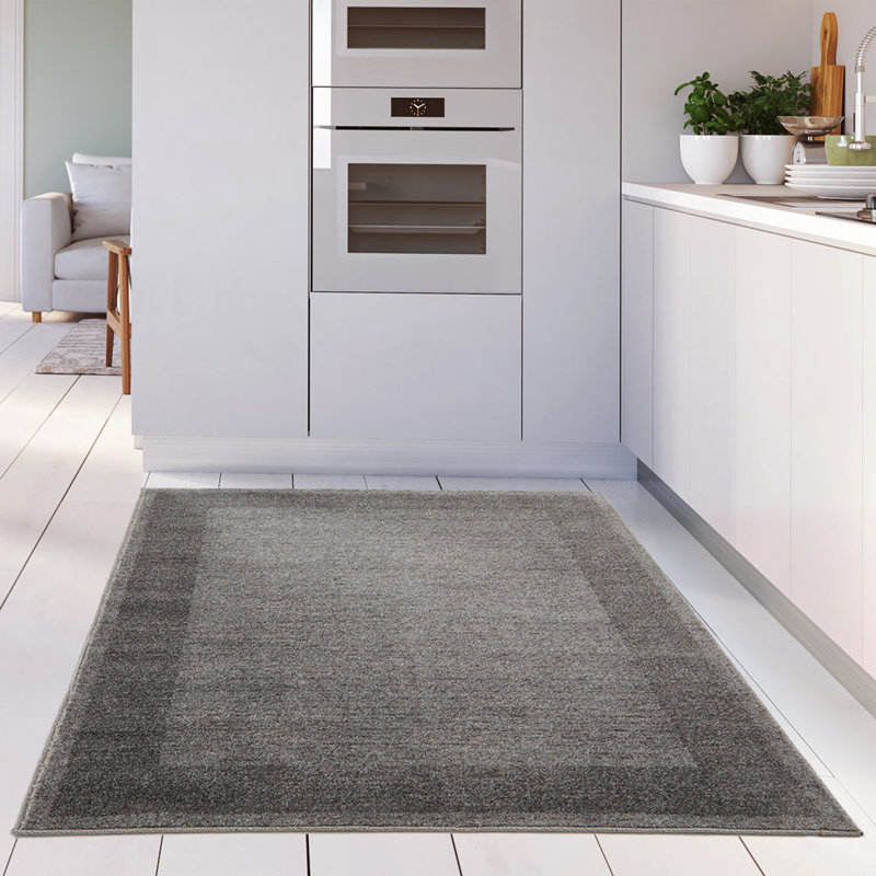 Ephesus Collection Living Room Rugs Bordered Design in Grey, Rectangle 120 x 170cm