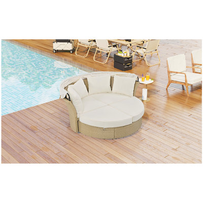 Ensemble de mobilier d'extérieur pour lit de jour en rotin et osier avec canapé escamotable, 4 coussins pour la pelouse, la cour et le jardin