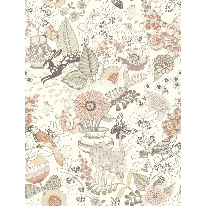 Whimsy Coral Fauna Wallpaper, Pink
