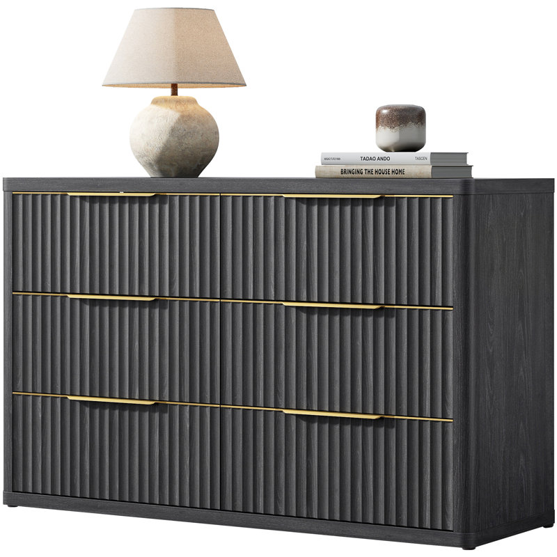 Commode à 6 tiroirs avec poignées dorées Cesiro, Dark Gray Alder, 1