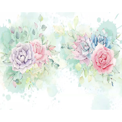 Peel And Stick Vintage Soft Flower Watercolor Splash Wallpaper