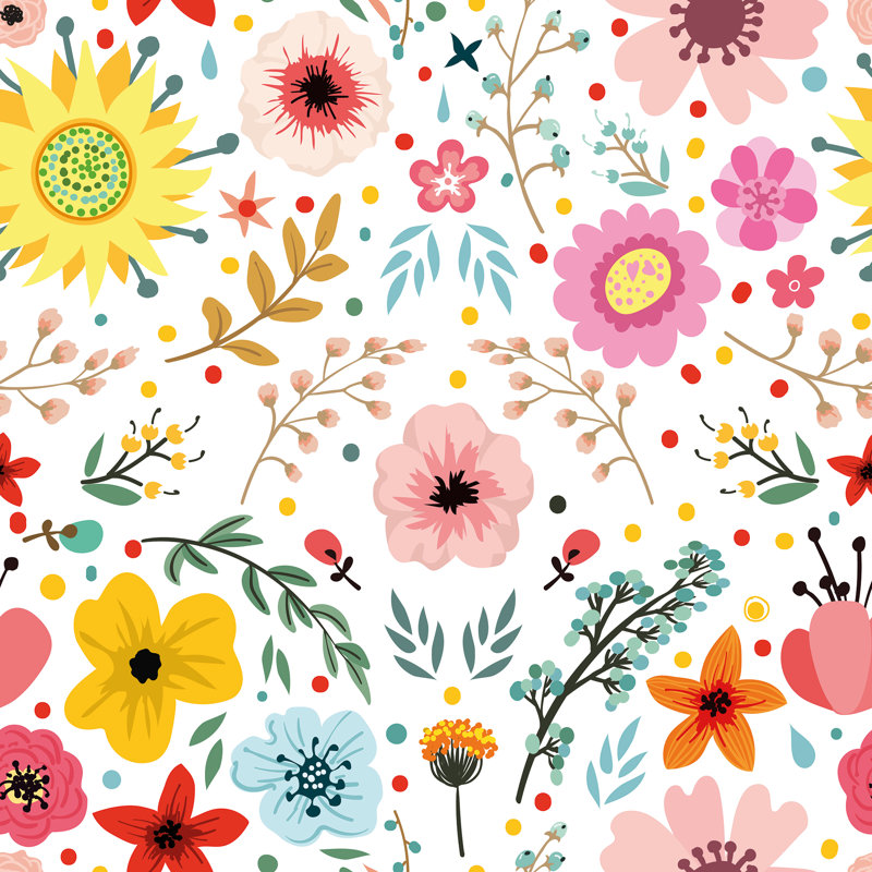 Papier peint fleurs colorées, L 75,96 po x l 114 po