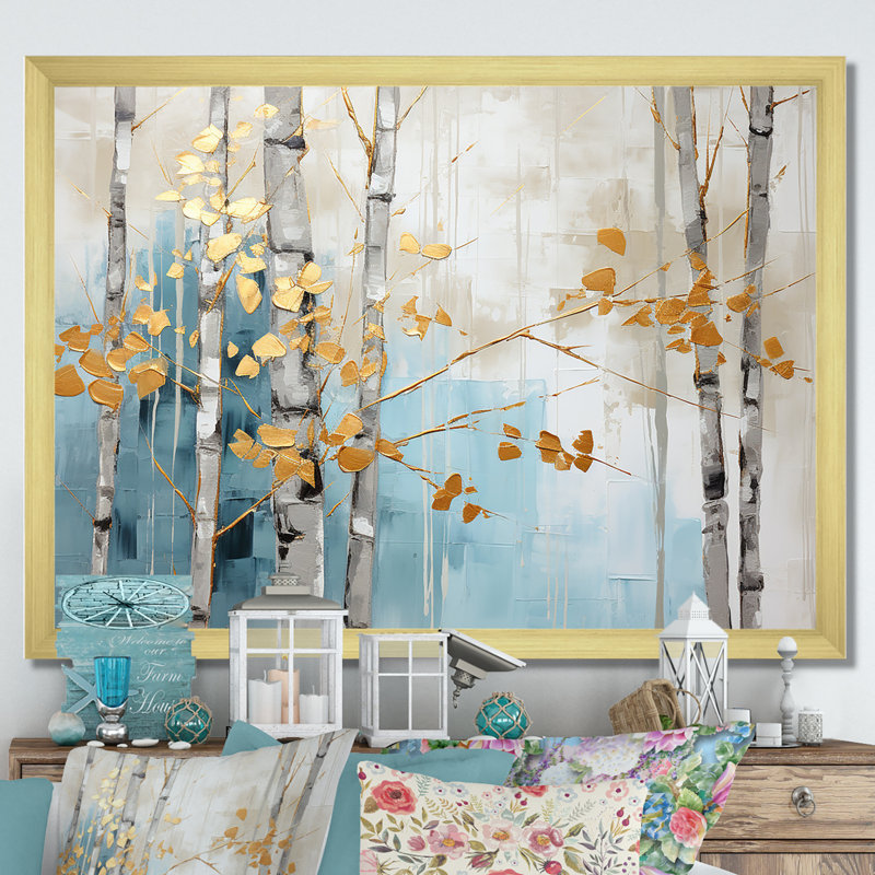 «Blue Zen and Blue Zen Moment Bamboo VII - Bamboo Wall Prints_106598, H 16 po x l 32 po x P 1 po, Cadre doré simple