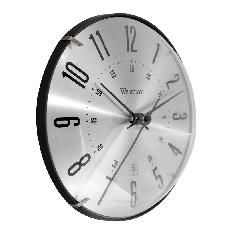 10" Silver Aluminum Analog Wall Clock with Dome Glass Lens