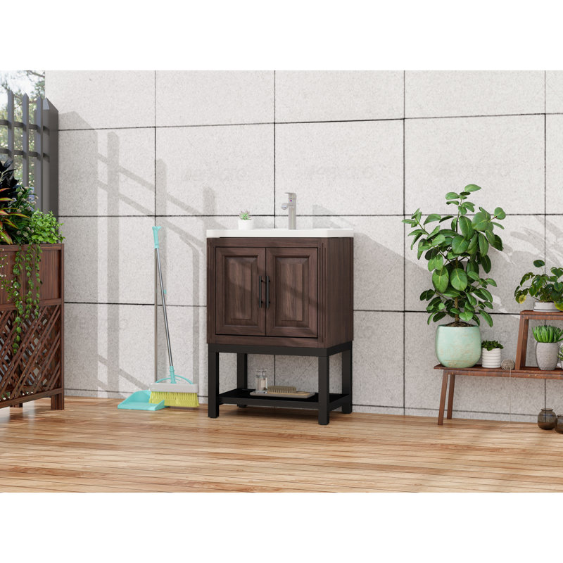 Conception élégante de meuble-lavabo autoportant en fer et en céramique pour les salles de bain intérieures et extérieures