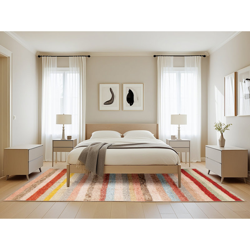 Tapis de zone rouge/vert contemporaine, Rectangle 5 pi x 8 pi