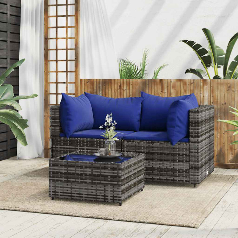 Malalai 2 - Person Patio Conversation Set with Cushions, Black, Blue
