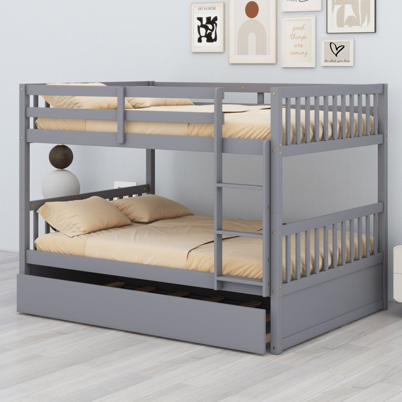 Space-Saving Wood Bunk Bed Featuring A Trundle And Convertible Design, Gray