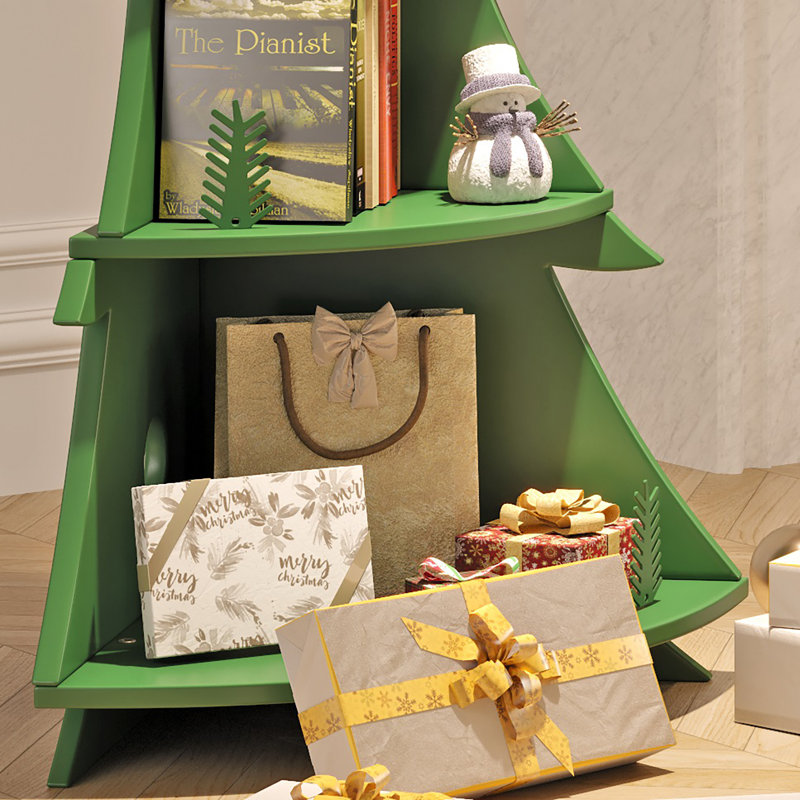Bibliothèque d'angle avec étagère de rangement pour bibliothèque de Noël, Vert