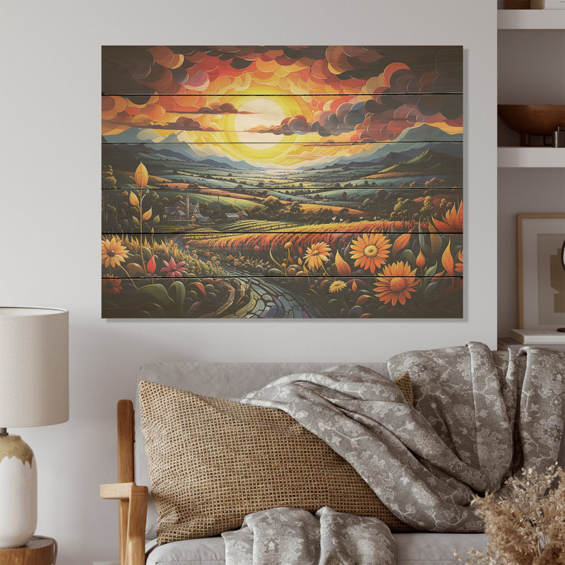 Whimsical Magical Fields - Farm Wood Wall Art On Natural Pine Wood, 10" H x 20" W