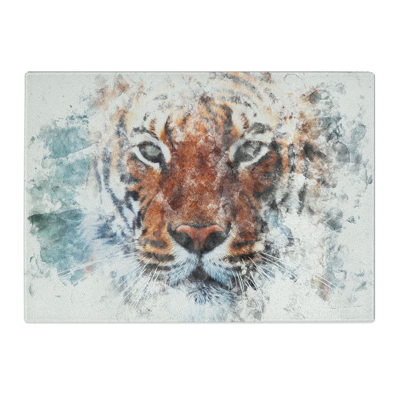 Tempered Glass Tiger Watercolour Chopping Board, 20 cm x 28.5 cm