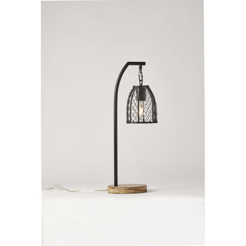 Lampe de bureau 22,75 po à grain de bois avec port USB