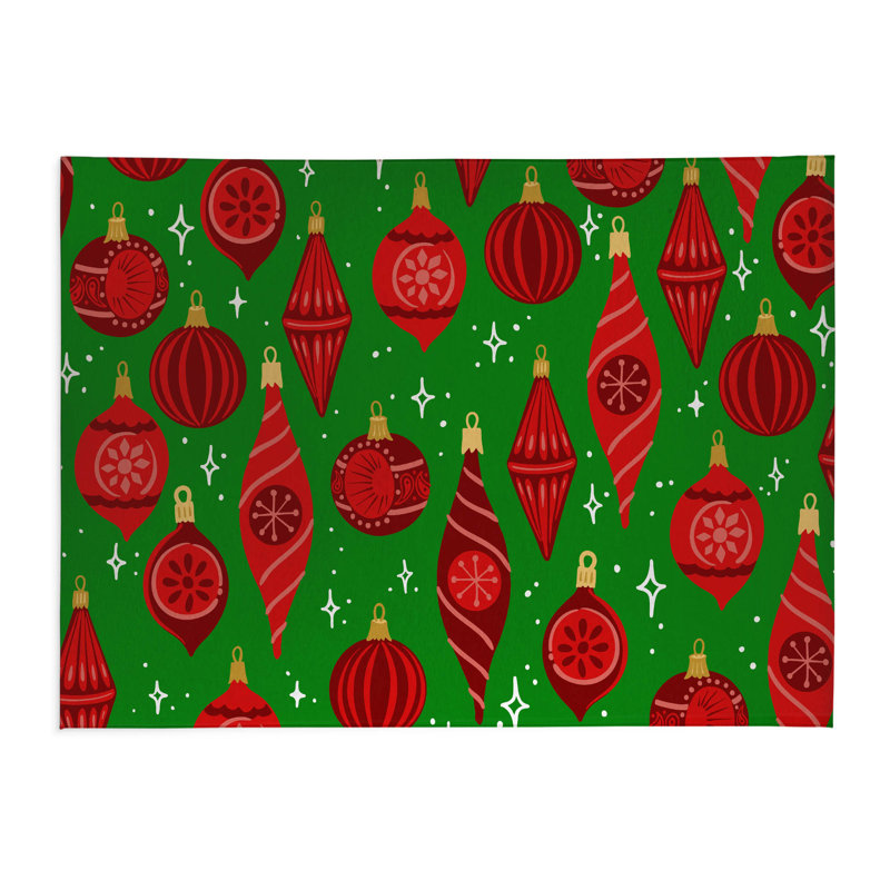 Tapis de cuisine à profil bas Ornaments, Rectangulaire 2 pi x 3 pi, Vert