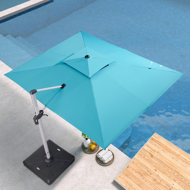 2.75m x3.3m / 2.75m x3.65m Rectangular Cantilever Parasol With Base, Turquoise Blue, 274cm H x 330cm W x 270cm D