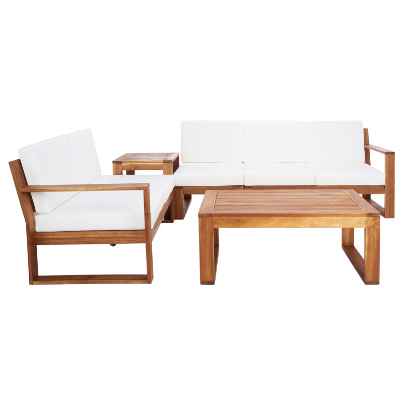 4 Piece Sectional Seating Group with Cushions, White, Natural