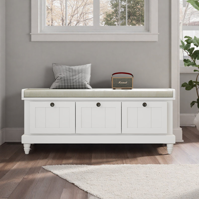 Upholstered Flip Top Storage Bench, White