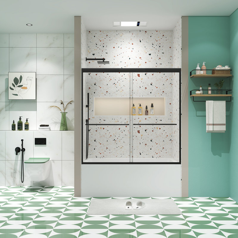 Porte de douche, porte coulissante, avec verre trempé de 1/4 po de 56 à 60 po x 58 po