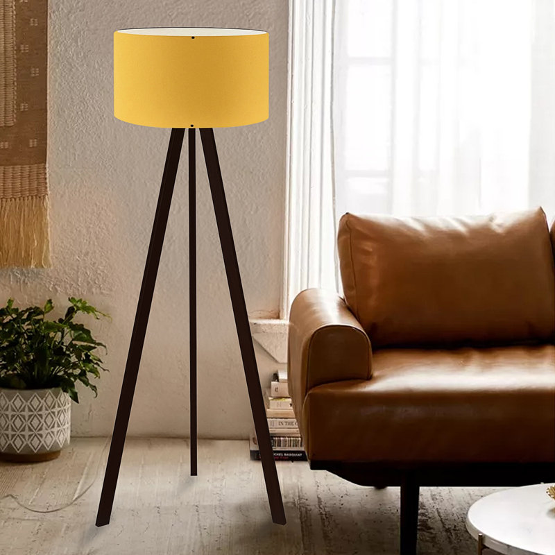Modern Floor Lamp, Mustard Color with MDF Legs, 55.1 x 15.4 inches | 100% PVC Shade, Total Height: 55.1 inches | E27 Socket Max 40W, Stylish Scandinavian Design for Home & Office Lighting, Elegant & Functional