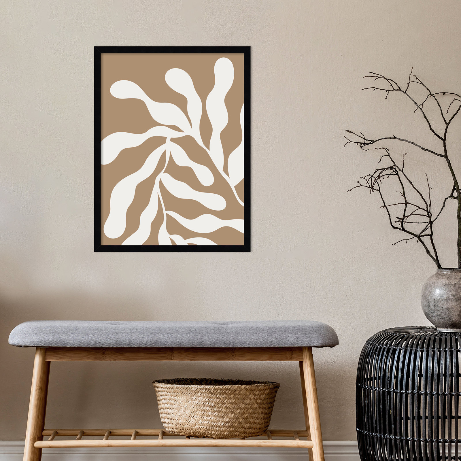 Erminia "Retro Matisse Botanical 1" Print, Black, 25" H x 19" W x 1" D