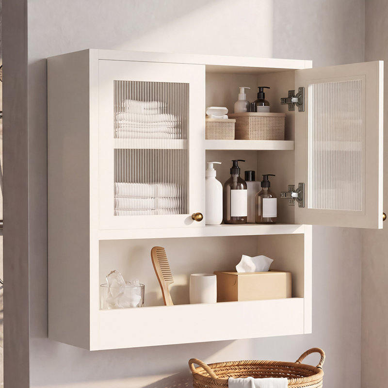 Armoire murale de salle de bain avec portes en acrylique, White