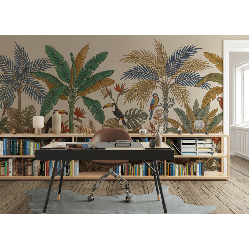Papier peint oiseaux tropicaux toucans exotiques, 200 po x 120 po, Peler et coller