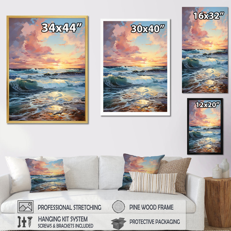 " Beach Sunrise Tranquil Horizons " Print, Black Floater Framed, 32" H x 24" W