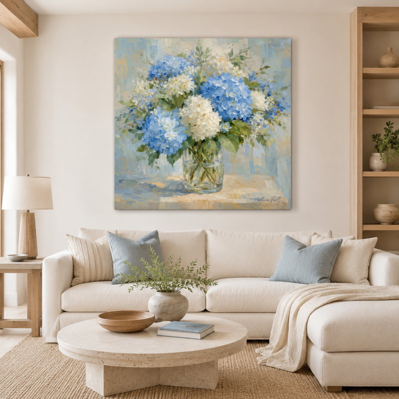 «Blue Hydrangea», art mural sur toile tendue, L 40 po x H 40 po x P 1,5 po