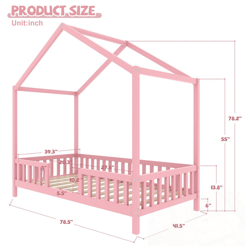 Lit simple avec auvent et balustrades hautes, Rose