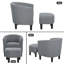 Grey Barrel Accent Chair With Ottoman Set — Modern Fabric Upholstered Barrel Armchair & Matching Ottoman, U-Shaped Back Reading Chair With Thick Cushioned Seat, Solid Wood Frame, Compact Living Room Accent Seat, Easy Assembly