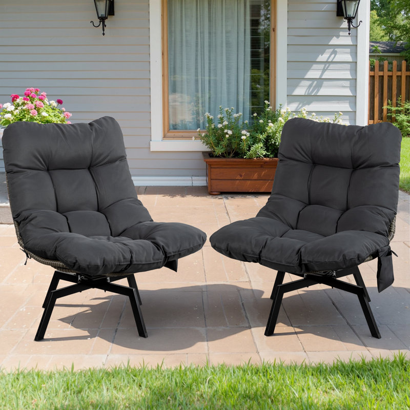 Outdoor Wicker Swivel Chair with Cushions, Gray, Dark Gray