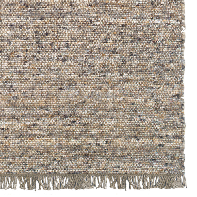 Brogan Berber Reversible Ivory and Neutral Mix Wool Area Rug with Jute Core and Jute Fringe, Rectangle 3'6" x 5'6"