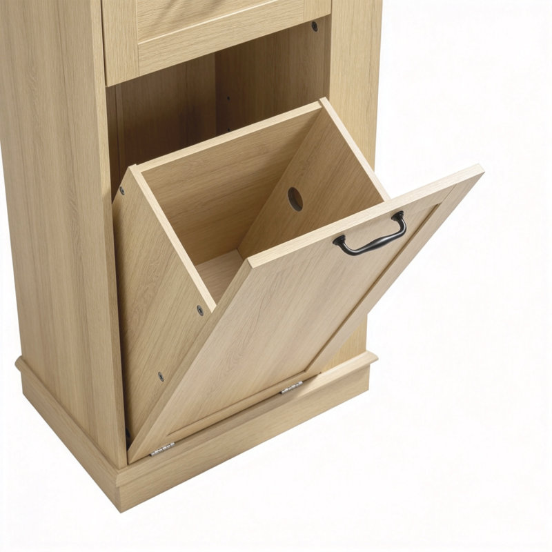 Modern Tall Storage Cabinet with Tilt-Out Compartment & Adjustable Shelves，Left and Right Conversion Side Storage, Natural