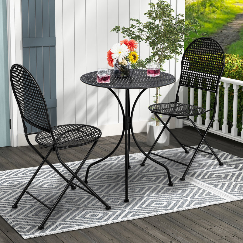 3 PCS Patio Bistro Set All-weather Metal Table & Chair Set for 2 Person Modern Furniture Set