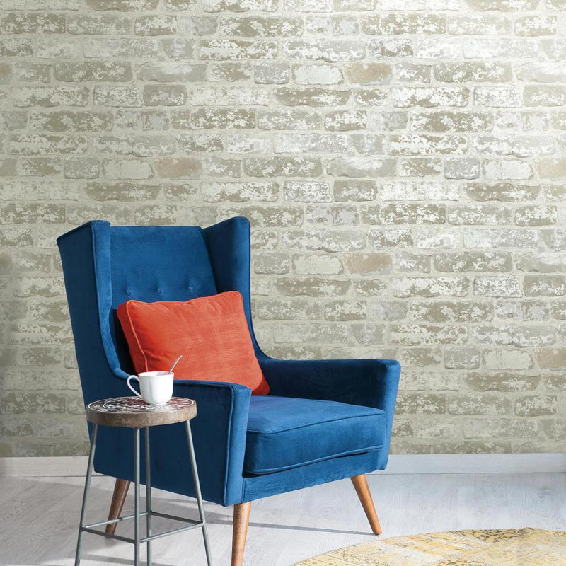 Risky Business Brick Wallpaper Roll, Weathered White Ash