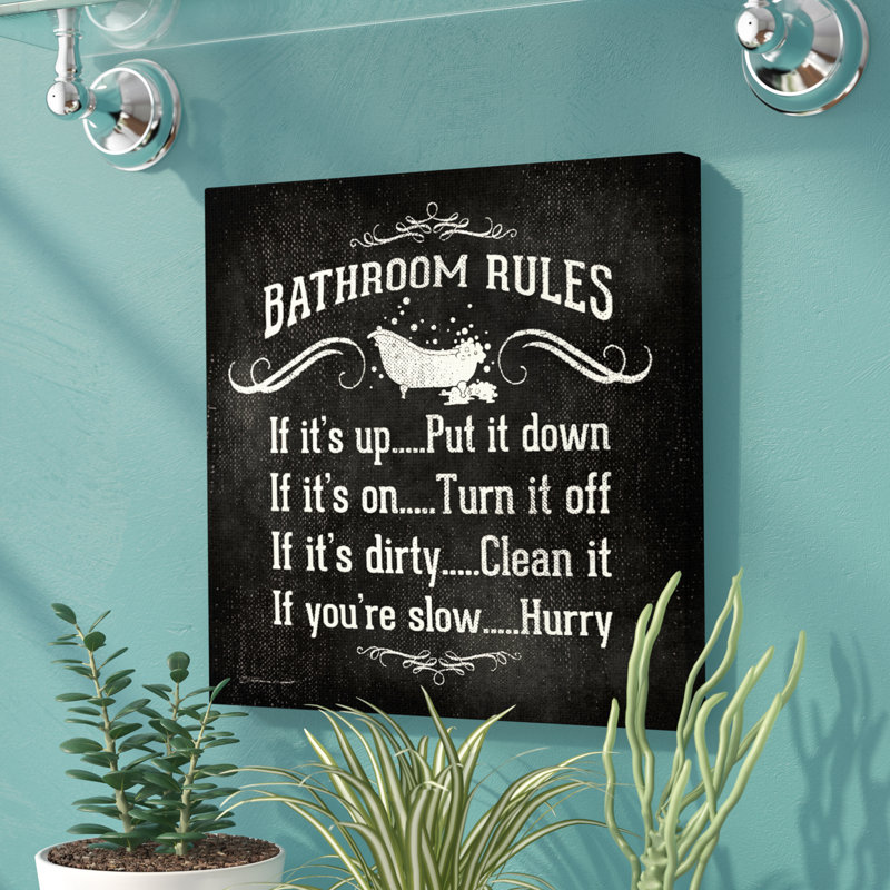 «Bathroom Rules BW Icon», reproduction d'art textuel sur toile, H 17 po x l 17 po, Toile tendue