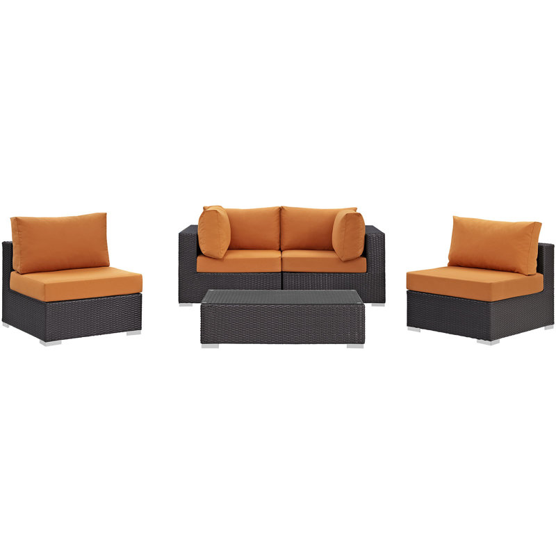 Convene 5 Piece Deep Seating Group with Cushion, Orange