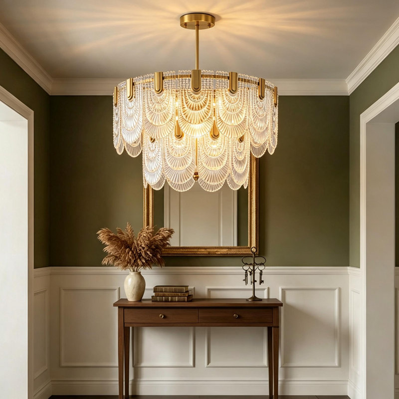 9 - Light Gold Flush Mount Ceiling Light With Textured Glass