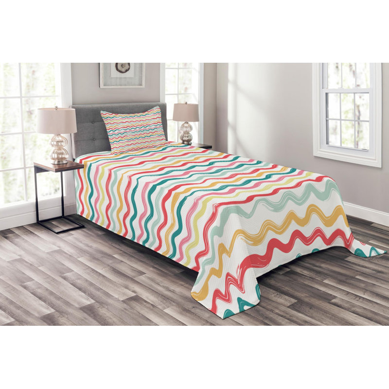 Modern & Contemporary Polyester Chevron / Zig Zag Coverlet, Twin Coverlet + 1 Sham