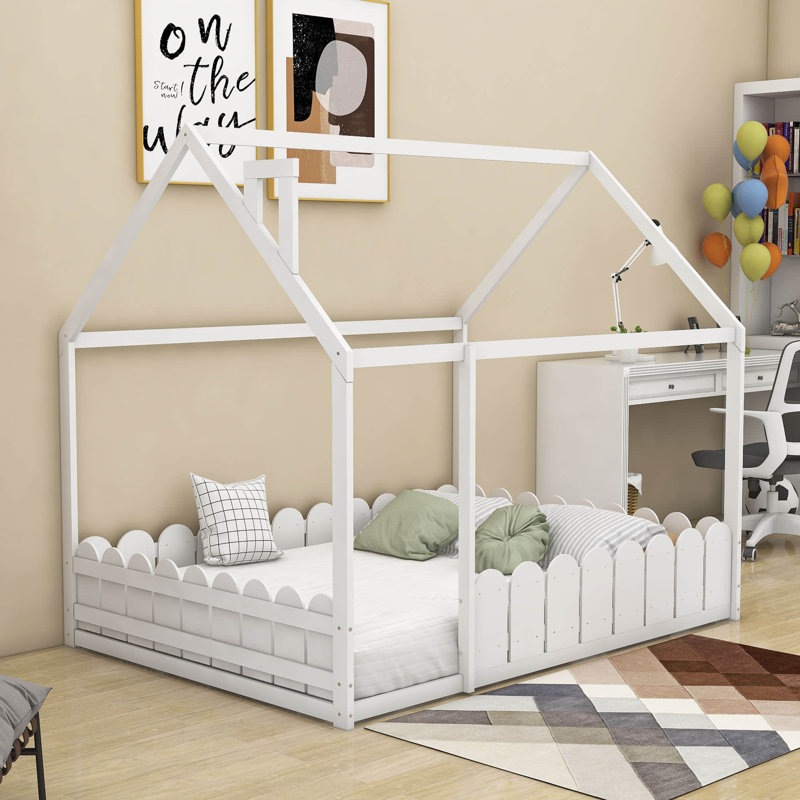 Eslick Full Size House Bed with Fence, White