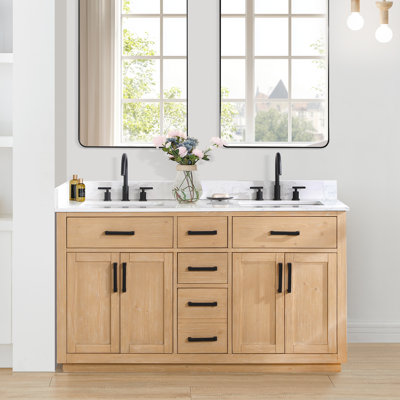 Gavino 60'' Double Bathroom Vanity with Engineered Stone Top