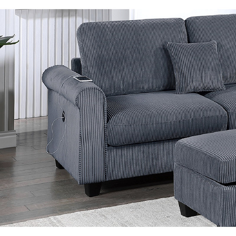 Ensemble de canapé modulaire 3 pièces en velours côtelé rembourré Laf, Gris foncé