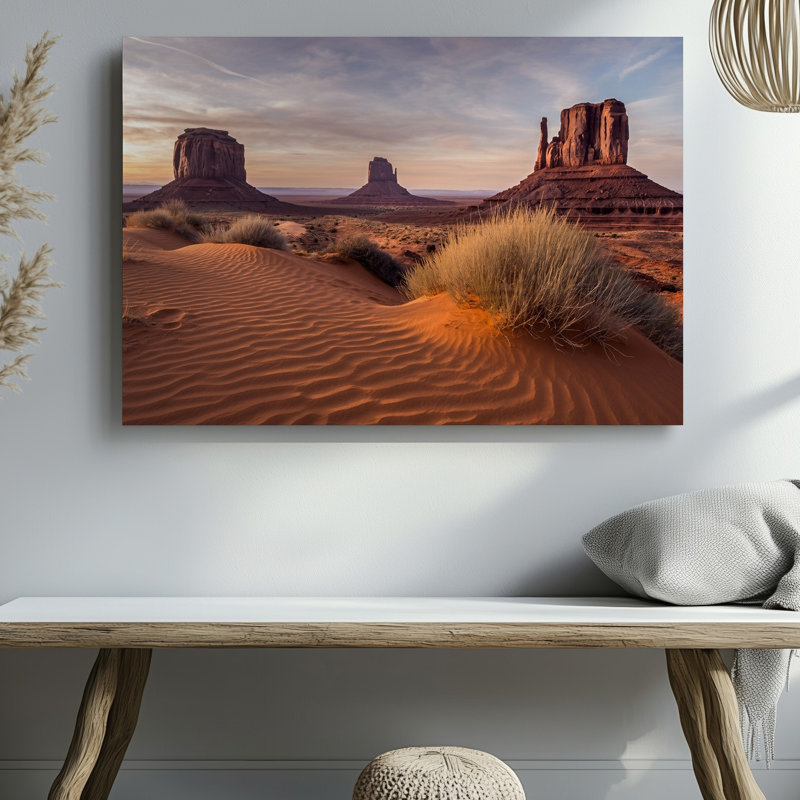 Toile «A Breathtake Desert Landscape At Sunset», art mural majestueux avec buttes de grès et art texturé sur toile Mesas