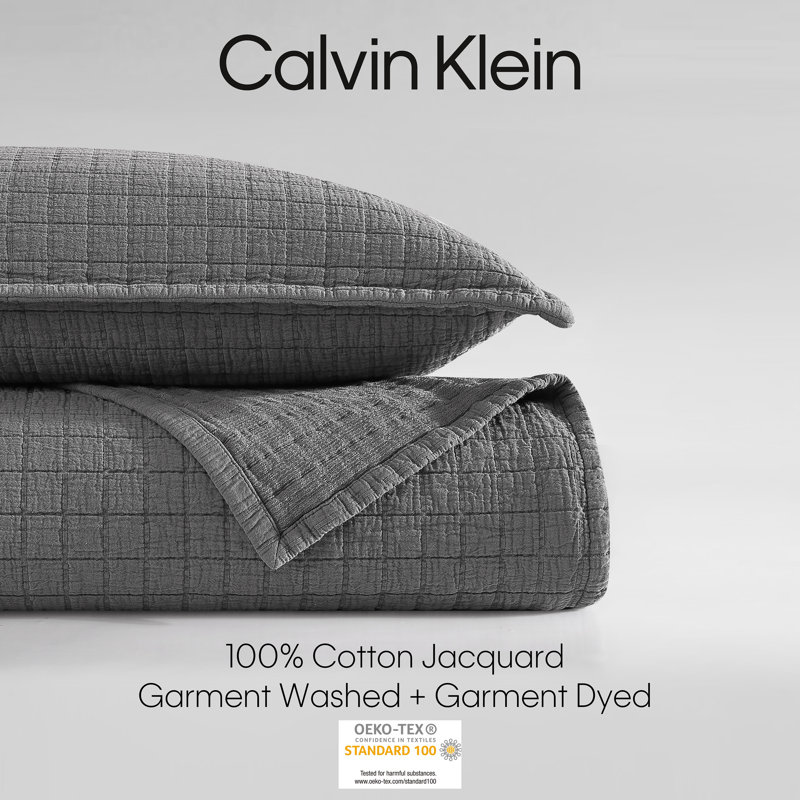 Calvin Klein Essential Garment Washed Solid Cotton Sham Set, Queen, Dark Gray