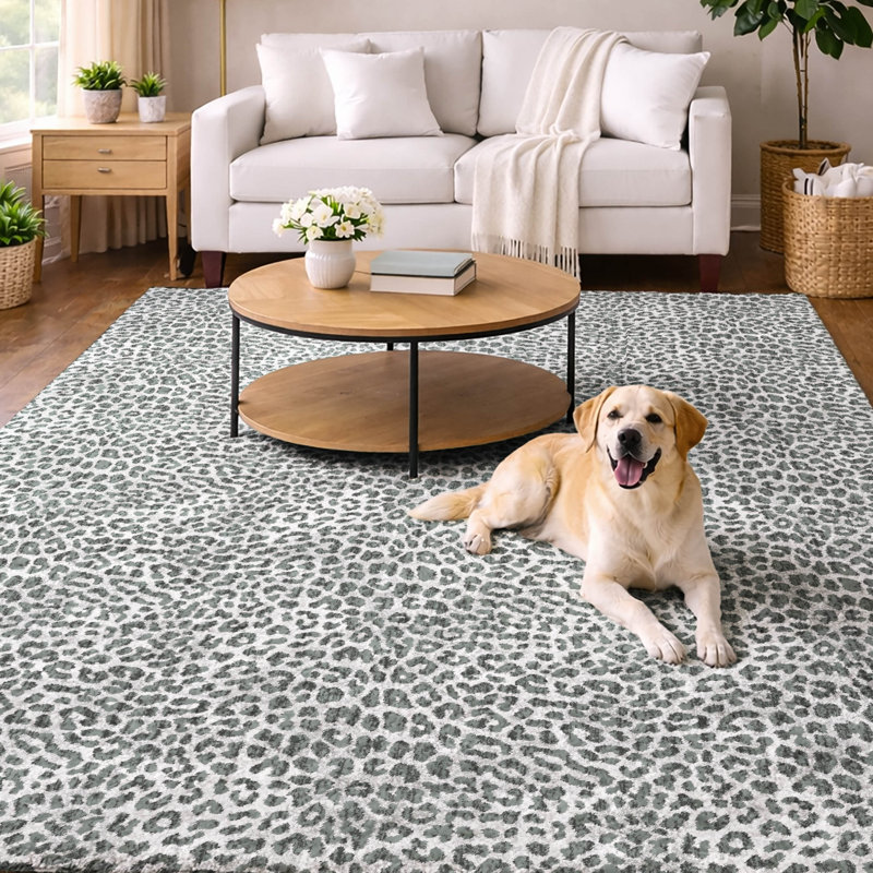 Premium Machine Washable Dream Shag ADS43 Leopard Rug, Gray, 3' x 5'