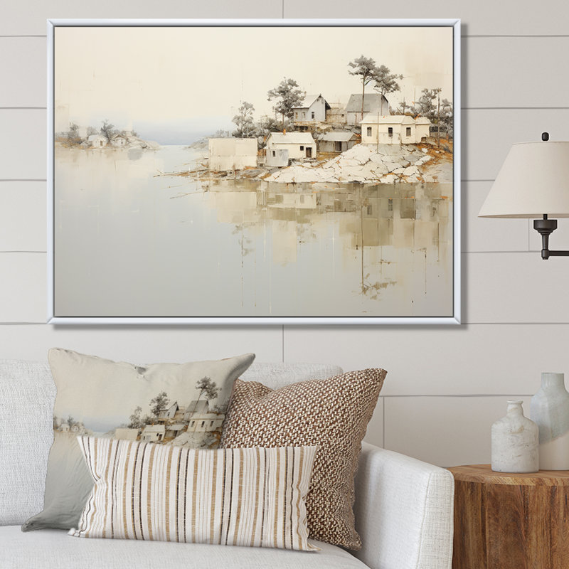 Lakehouse Tranquility sur toile, H 24 po x l 32 po x P 1 po, Cadre flottant blanc