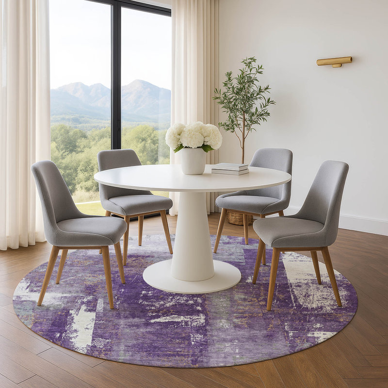 Premium Machine Washable Pirtle AMF1984 Abstract Rug, Round 8'