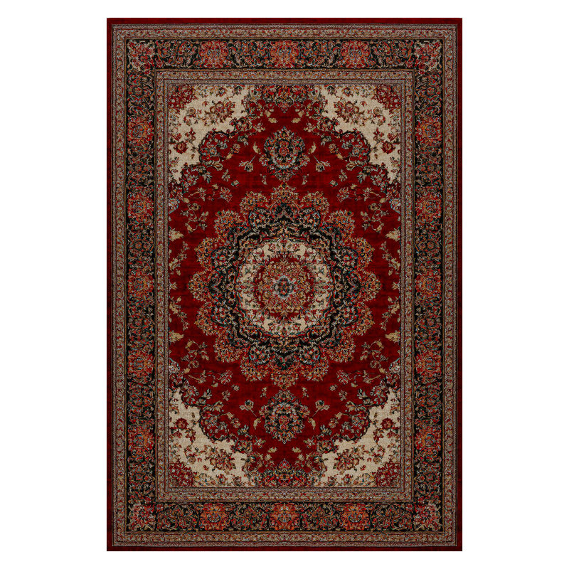 Guria Burgundy/Brown Oriental Vintage Look Machine Printed Cotton Chenille Area Rug, Runner 2'8" x 13'2"