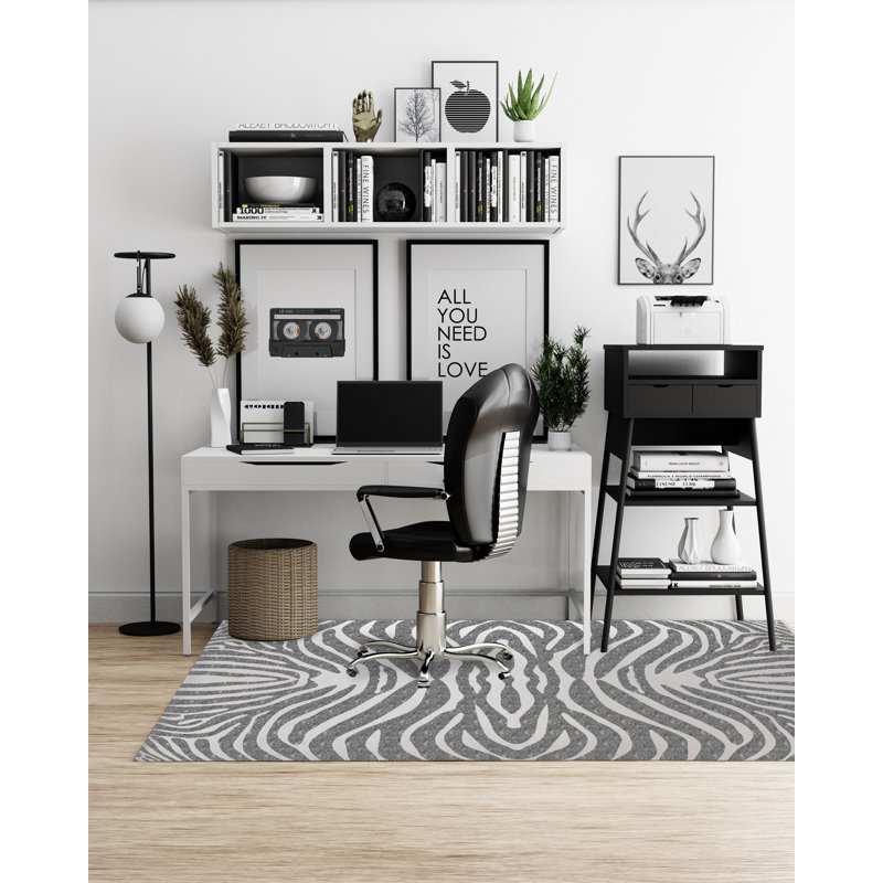 Light Zebra Low Pile Carpet Straight Rectangular Chair Mat, 8' x 10', Gray